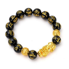 Load image into Gallery viewer, Feng Shui Obsidian Stone Beads Bracelet Men Women Unisex Wristband Gold Black Pixiu Wealth and Good Luck  Women Bracelet